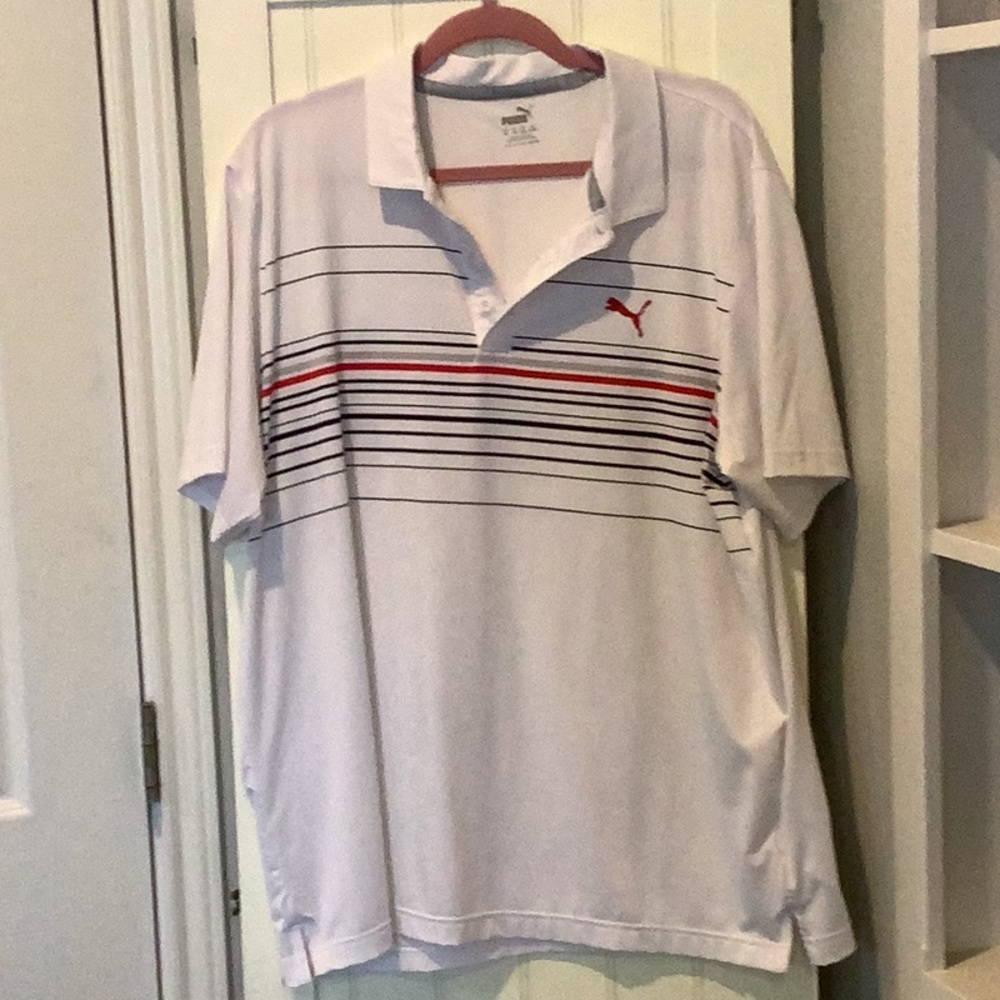 Puma Men's White Polo Shirt with Stripes
